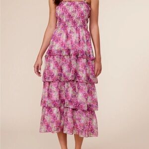 Paris Love - Floral Pink Strapless Dress